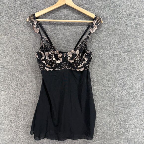 Auden Night Gown Women M Medium Black Floral Lace V-Neck Sleeveless Hook & Eye - Picture 1 of 7